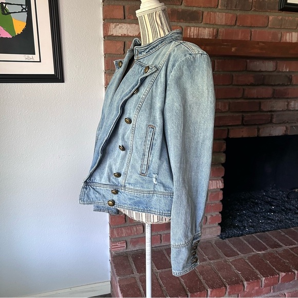 Free People Ferry Military Denim Jacket Medium Wash Sz L - Picture 4 of 8
